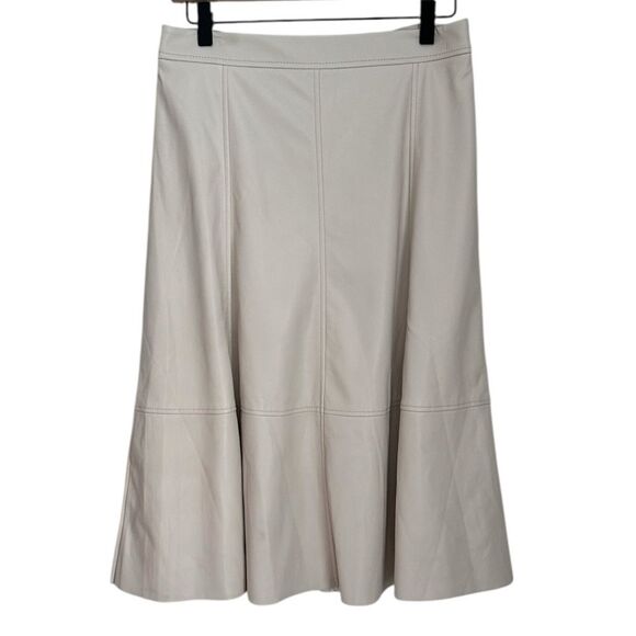 Banana Republic Factory Faux Leather A-Line Midi Skirt Cream Size 6P Petite - Picture 1 of 13